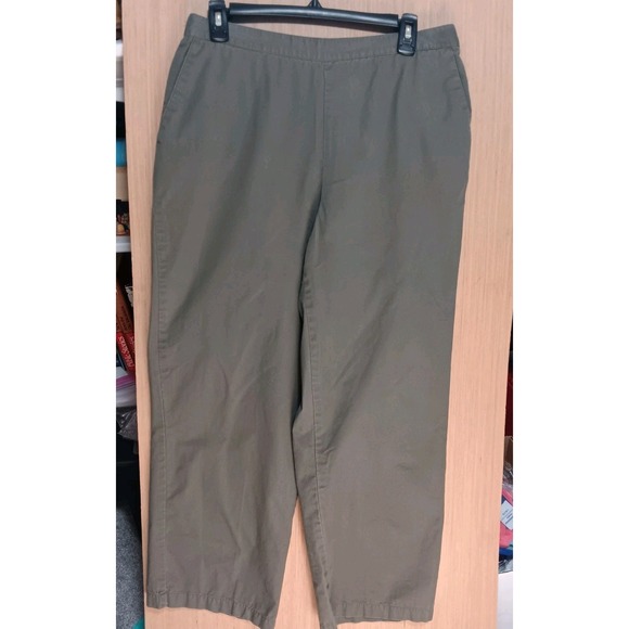 Alfred Dunner Sz 14 Olive Green‎ Pants Straight Leg High Rise Elastic Back Waist - Picture 1 of 4